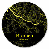Runder Bremen Stadtplan Platte in Schwarz-Gelb – moderne Wanddekoration