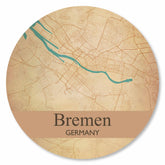 Runder Bremen Stadtplan Platte im Vintage-Look – nostalgische Wanddekoration