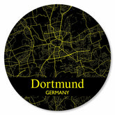 Runder Dortmund Stadtplan Platte in Schwarz-Gelb – moderne Wanddekoration