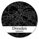 Runder Dresden Stadtplan Platte in Schwarz-Weiß – moderne Wanddekoration