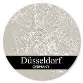 Runde Düsseldorf Stadtplan Platte in Grau-Schwarz – moderne Wanddekoration