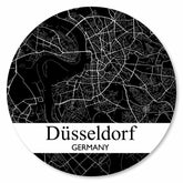 Runde Düsseldorf Stadtplan Platte in Schwarz – moderne Wanddekoration