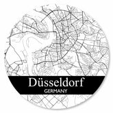 Runde Düsseldorf Stadtplan Platte in Weiß – moderne Wanddekoration