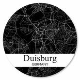 Runde Duisburg Stadtplan Platte in Schwarz – moderne Wanddekoration