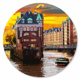 Rundes Wandbild Hamburger Fleet im Gemälde-Stil – maritime Dekoration