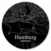Runde Hamburg Stadtplan Platte in Schwarz – moderne Wanddekoration