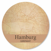Runde Hamburg Stadtplan Platte im Vintage-Look – nostalgische Wanddeko