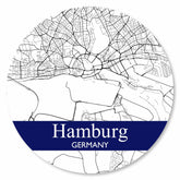 Runde Hamburg Stadtplan Platte in Weiß – moderne Wanddekoration
