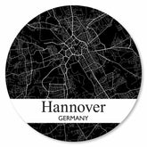 Runde Hannover Stadtplan Platte in Schwarz – moderne Wanddekoration