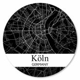 Runde Köln Stadtplan Platte in Schwarz – moderne Wanddekoration