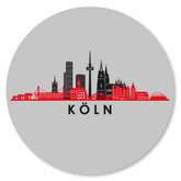Runde Köln Skyline Platte in Grau-Schwarz-Rot – moderne Wanddeko
