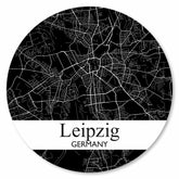 Runde Leipzig Stadtplan Platte in Schwarz – moderne Wanddekoration