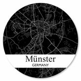 Runde Münster Stadtplan Platte in Schwarz – moderne Wanddeko
