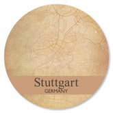 Runde Wandplatte mit Stadtplan von Stuttgart im Vintage-Design